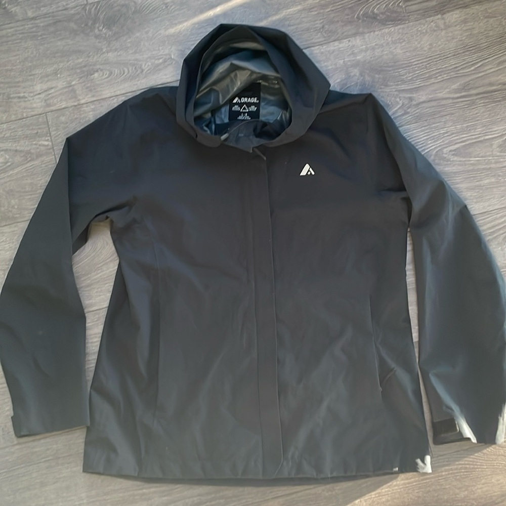 Orage Lightweight Hooded Rain Jacket Black Women's Zip Up size large